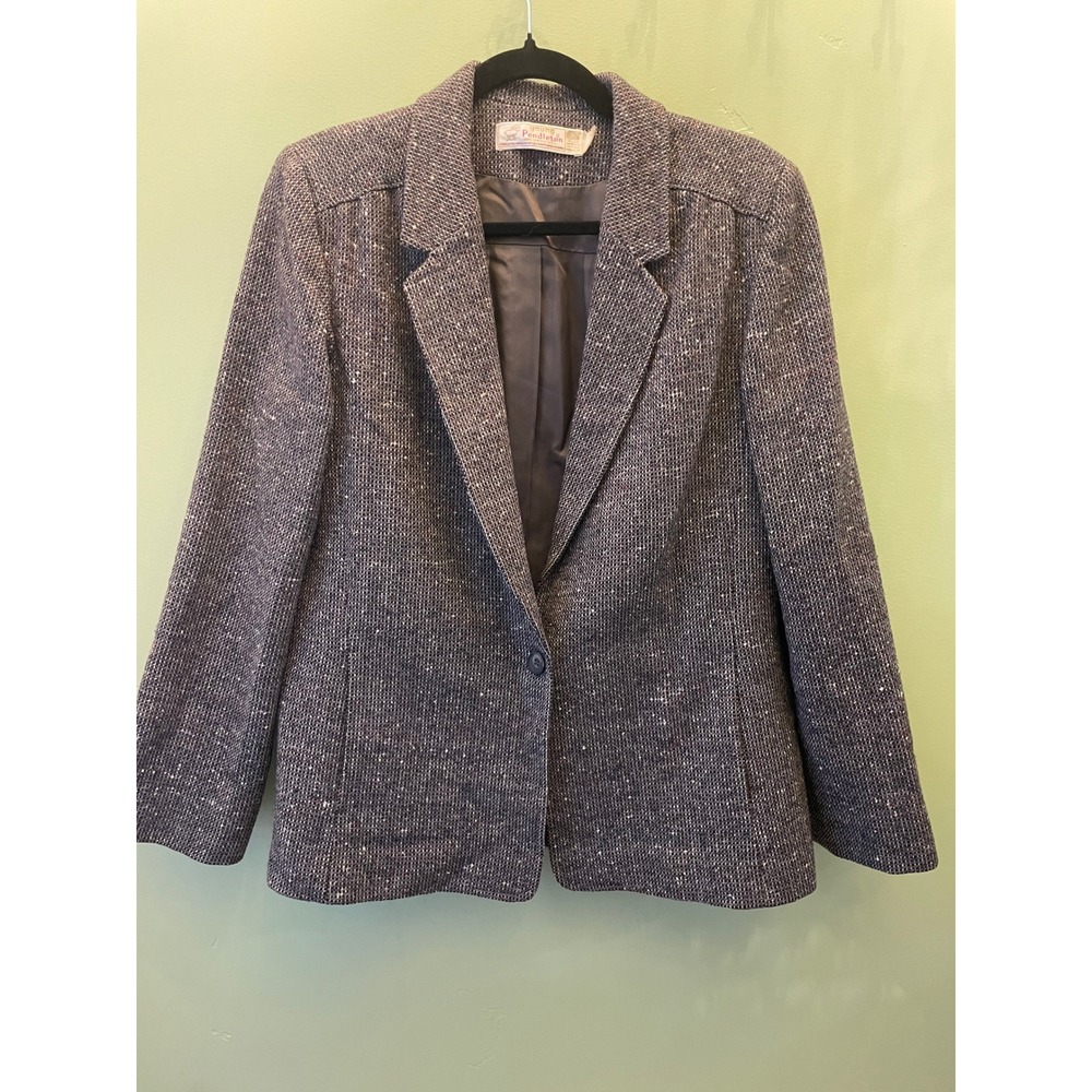 Vintage Young Pendleton Wool Skirt Suit Set Brown Tweed Blazer Skirt Sz XSUSA